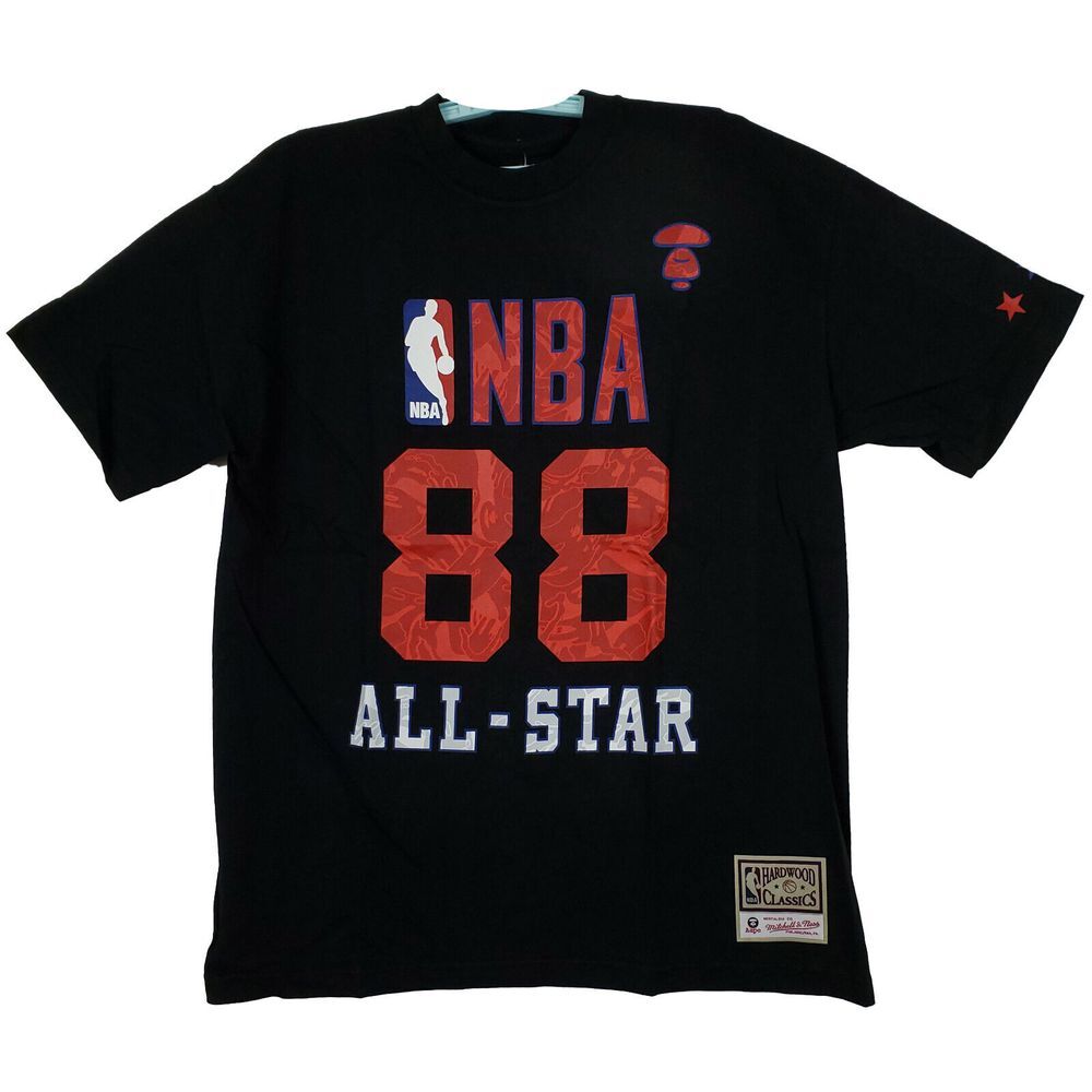 AAPE BAPE NBA All-Star Mitchell &‎ Ness Large Shirt #88 Red Blue Stars Black NWT
